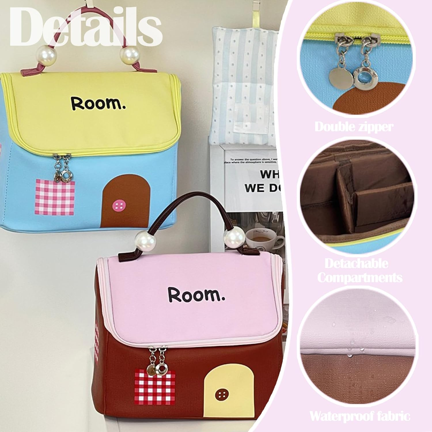 House-Shaped Dopamine Style Cosmetic Bag for Women: Travel Make-Up Bag, Large, Portable Make-Up Bag with Zip, Waterproof Toiletry Bag, Cosmetic Bag, Handbag, Nail Polish and Lipstick Organiser, Sky image number 4
