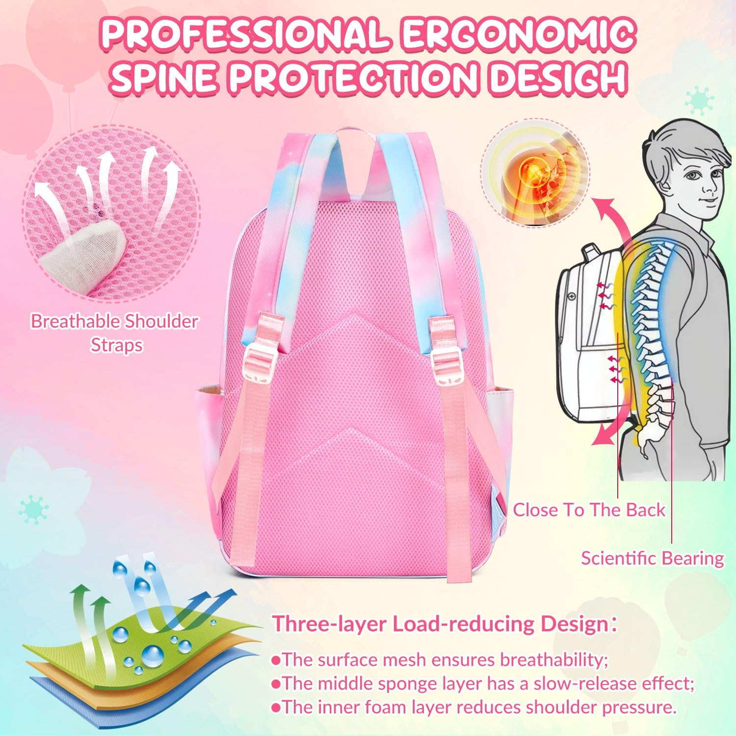 WOTOW Kids Backpack for Girls, Waterproof Large Capacity Schoolbags with Lunch Bag, Pencil Pouch & Card Case, Cute Stationery Set for Children Teens Kindergarten to Middle School - White Strawberry image number 6