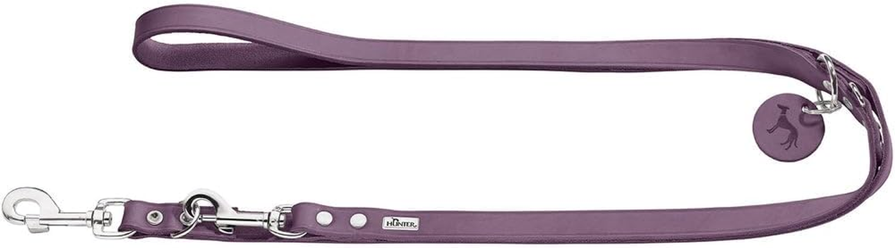 Hunter Adjustable Leather Dog Lead, Colour: Purple, Extra Durable, 3-Way Adjustable, with Leather Key Ring, Made in Germany, Size: 13/200 image number 3