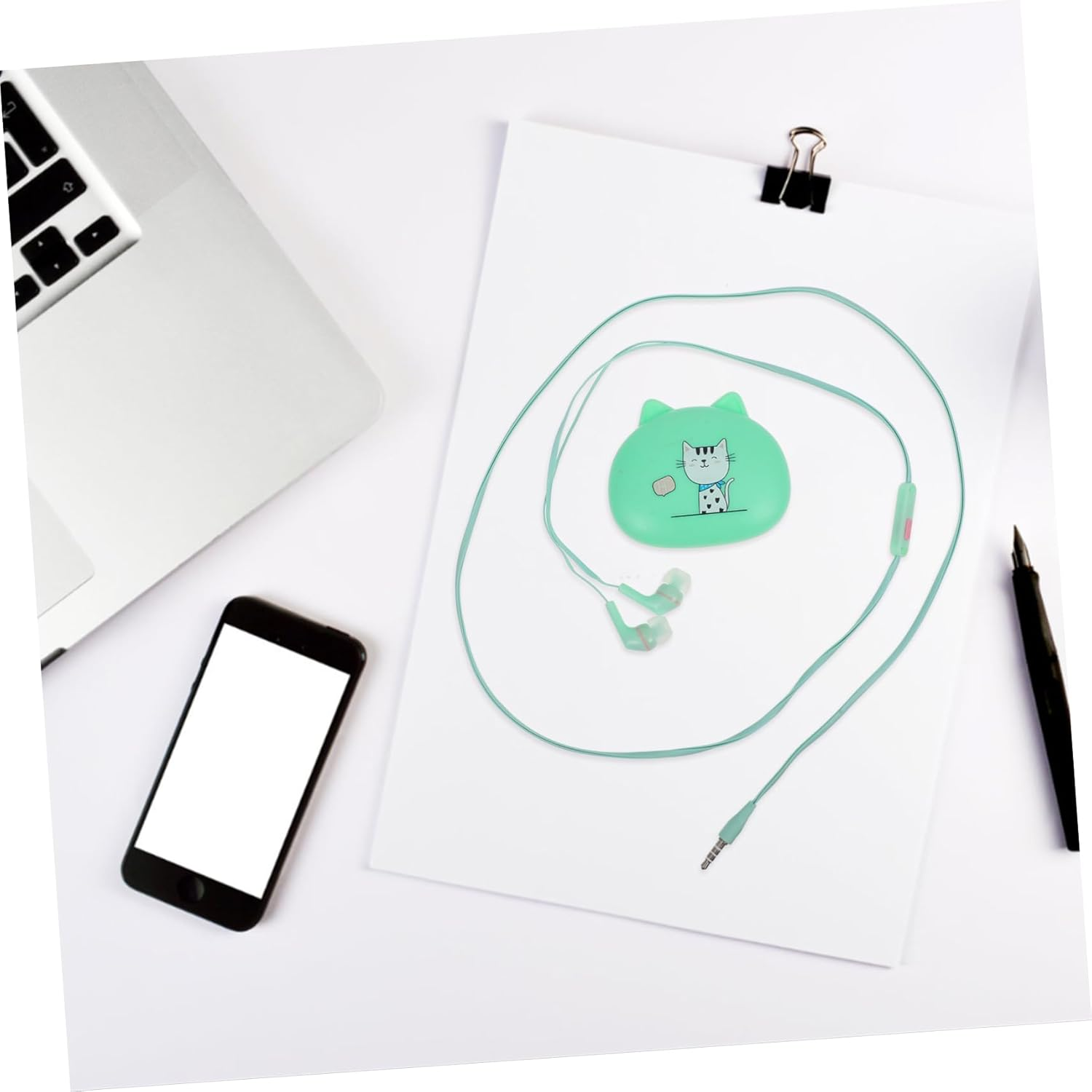 EXHUMKY Wired In-Ear Earphones Universal Corded Headset for Smartphones High Sound Quality Earbuds with Green Cable Suitable for Phone Accessories and Daily Use