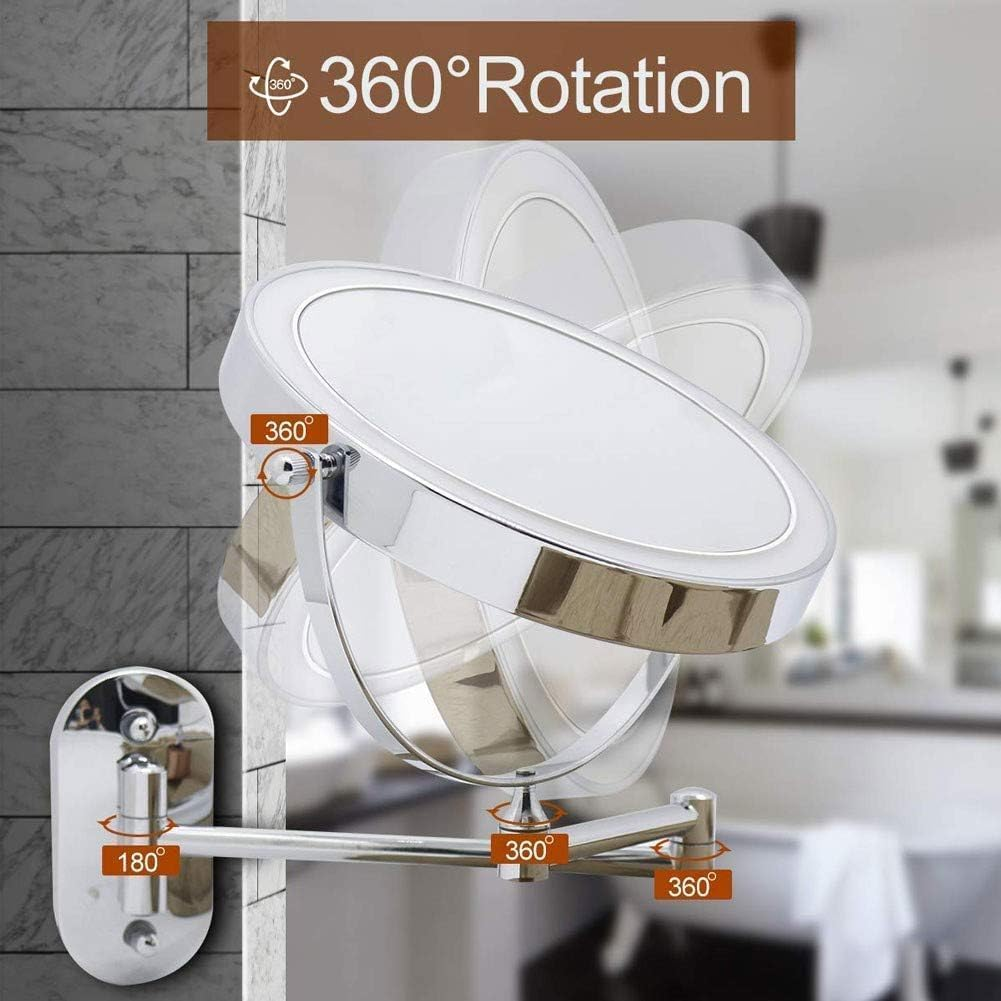 USB Rechargeable Mirror with 5X Magnification, Bathroom Mirrors Wall Mounted, 360&deg;Swivel and Extendable, Chrome, 8Inch image number 6