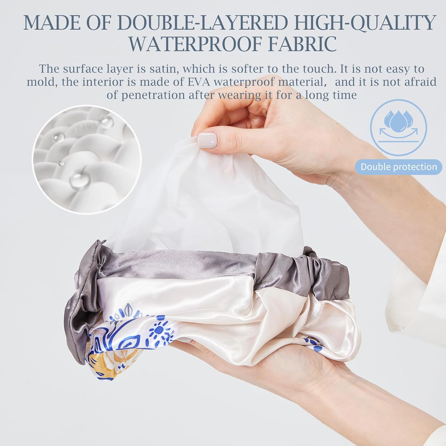 LONGDON HOMEONE EVA Plastic Large Shower Cap,Bowknot Shower Caps for Women Reusable Waterproof,Satin Bonnet,1 Pack. (Cat) - Bee image number 3