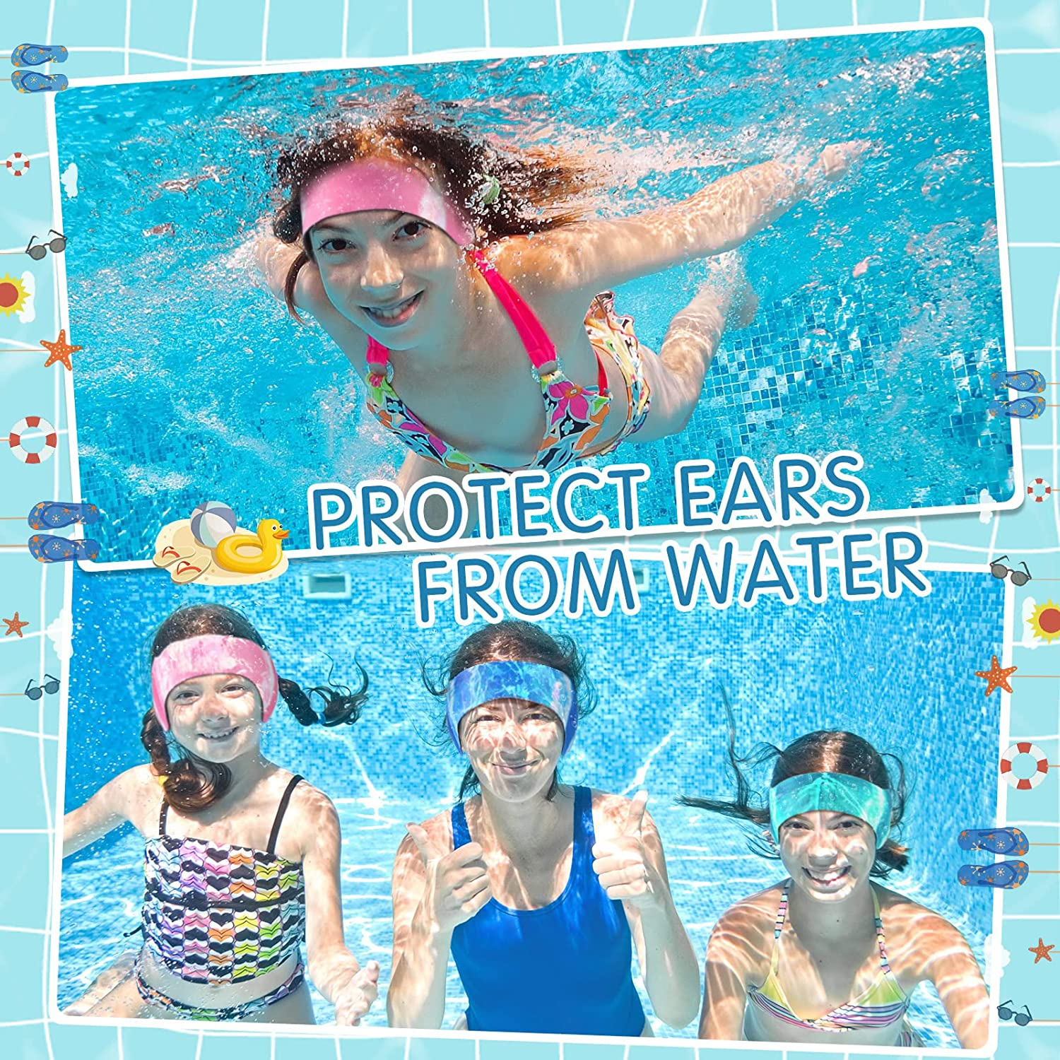 3 Pieces Swimming Headband Waterproof Swim Ear Band Elastic Ear Protection Band for Swimmers Adult Men Women Kids Block Water Secure Earplugs Water Protection Bath Shower Pool Beach (Tie Dye Style) image number 3