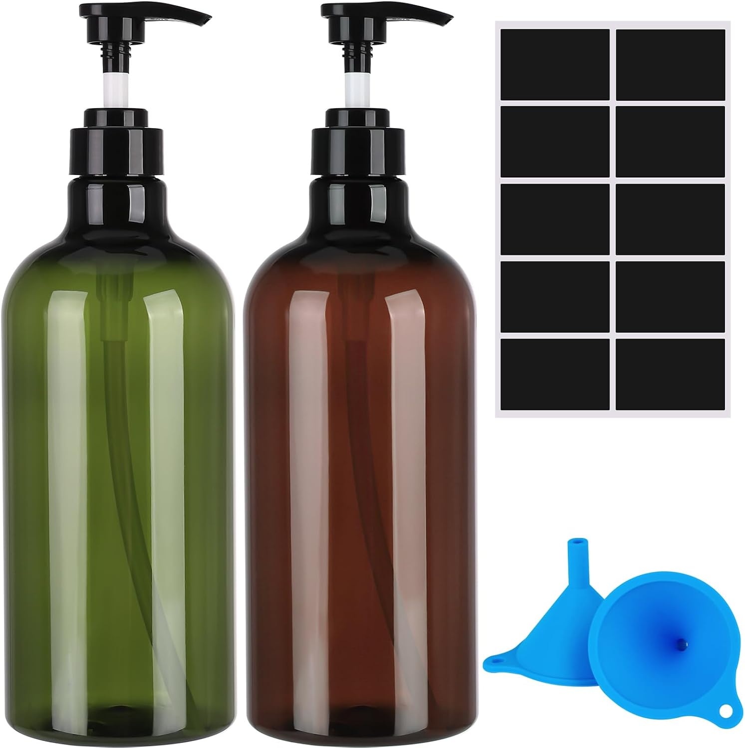 Pump Bottle Dispenser,2 Pcs 1000Ml/35Oz Refillable Empty Press Pump Bottles,Refillable Plastic Empty Pump Bottles Dispensers with Funnel and Label for Lotions,Shampoo,Conditioner