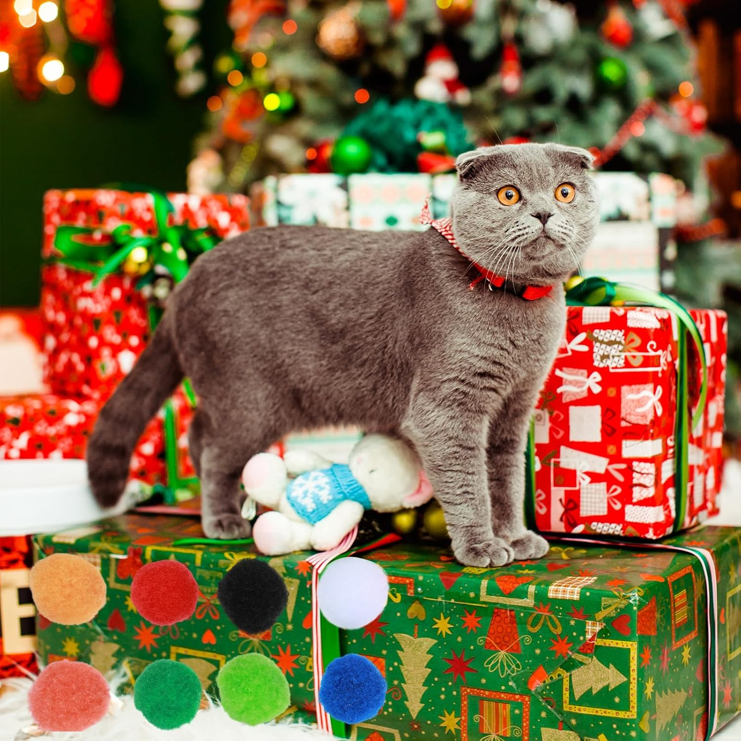 Bremorou Pack of 100 Cat Balls, 2.5 Cm, Colourful Plush Balls, Interactive Cat Toy, Felt Balls for Cats, Soft Pom Poms, Indoor Play Ball image number 4