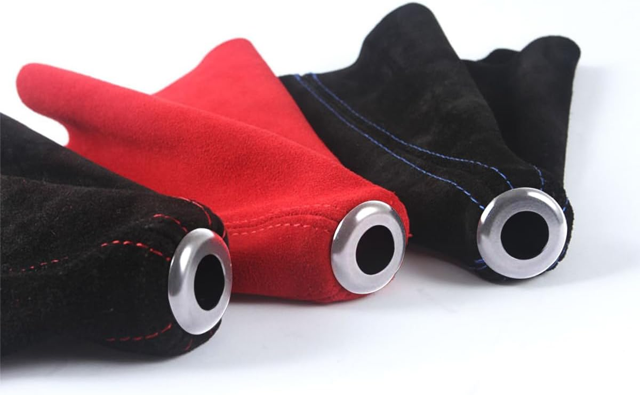 BESULEN Car Shift Boot Cover, Suede Leather Shift Knob Boot Dust Cover, Manual/Auto Shifter Boot Sleeve Replacement, Handbrake Gaiter Boot Dust Cover Car Interior Accessories, Red/White image number 1