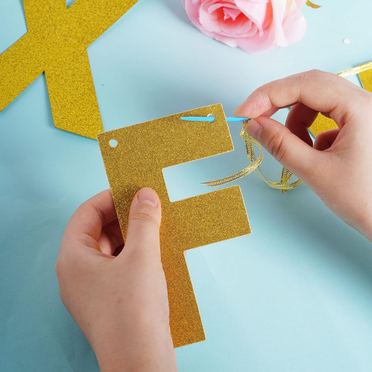 110Pcs DIY Letter Banner Kit, Glitter Letters Banner Customizable Birthday Banners Custom Party Hanging Banner for Graduation Christmas Wedding Party Baby Shower Decoration (Gold) image number 4