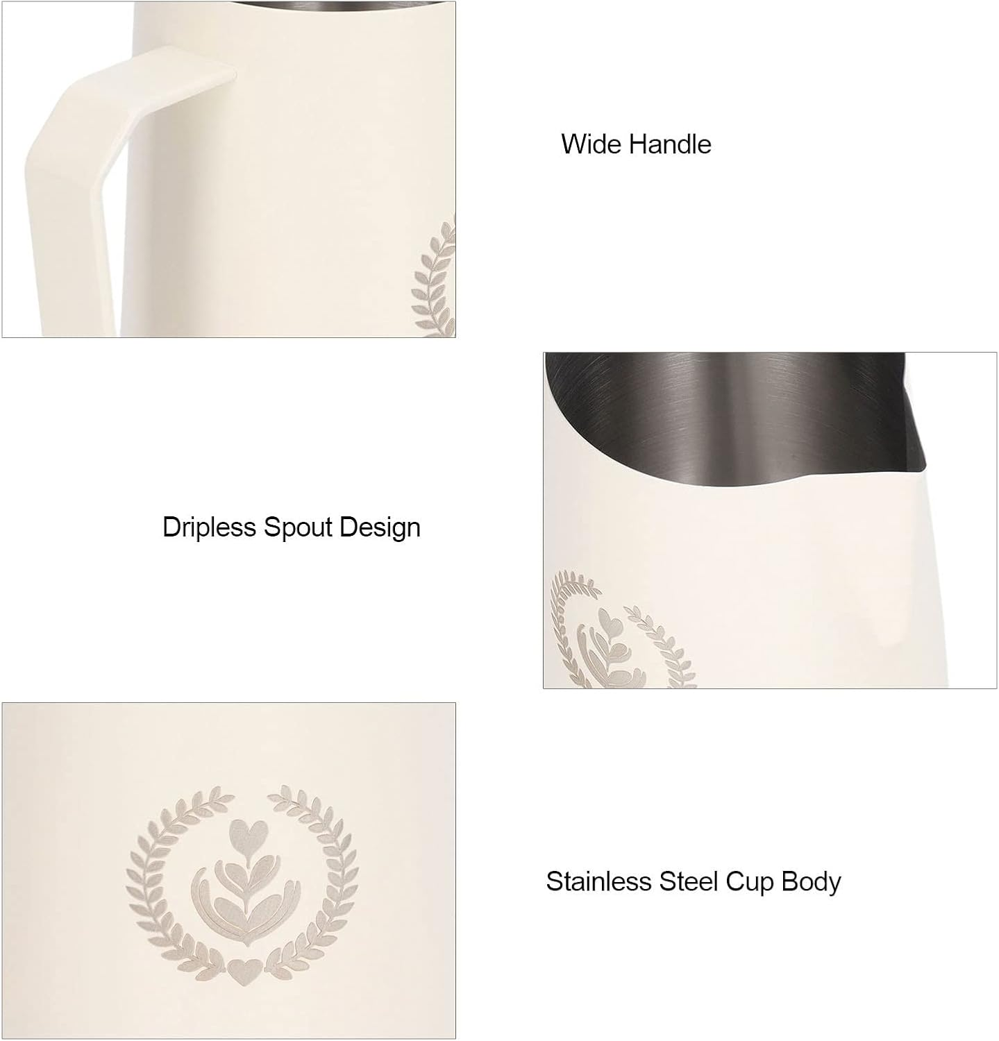 Milk Frothing Pitcher, Milk Frothing Pitcher Stainless Steel, 450Ml Milk Frother Pitcher, Coffee Milk Frothing Cup, for Making Coffee (14) - Matte Beige image number 4