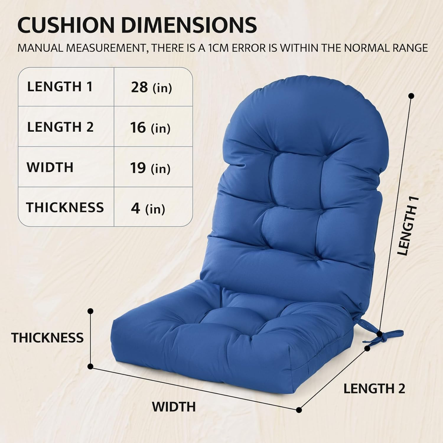Mudilun Outdoor Adirondack Chair Cushion High Weather Resistant Tufted Waterproof Lounge Cushion Anti-Slip Thickened High Back Patio Seat Pads - Blue image number 2