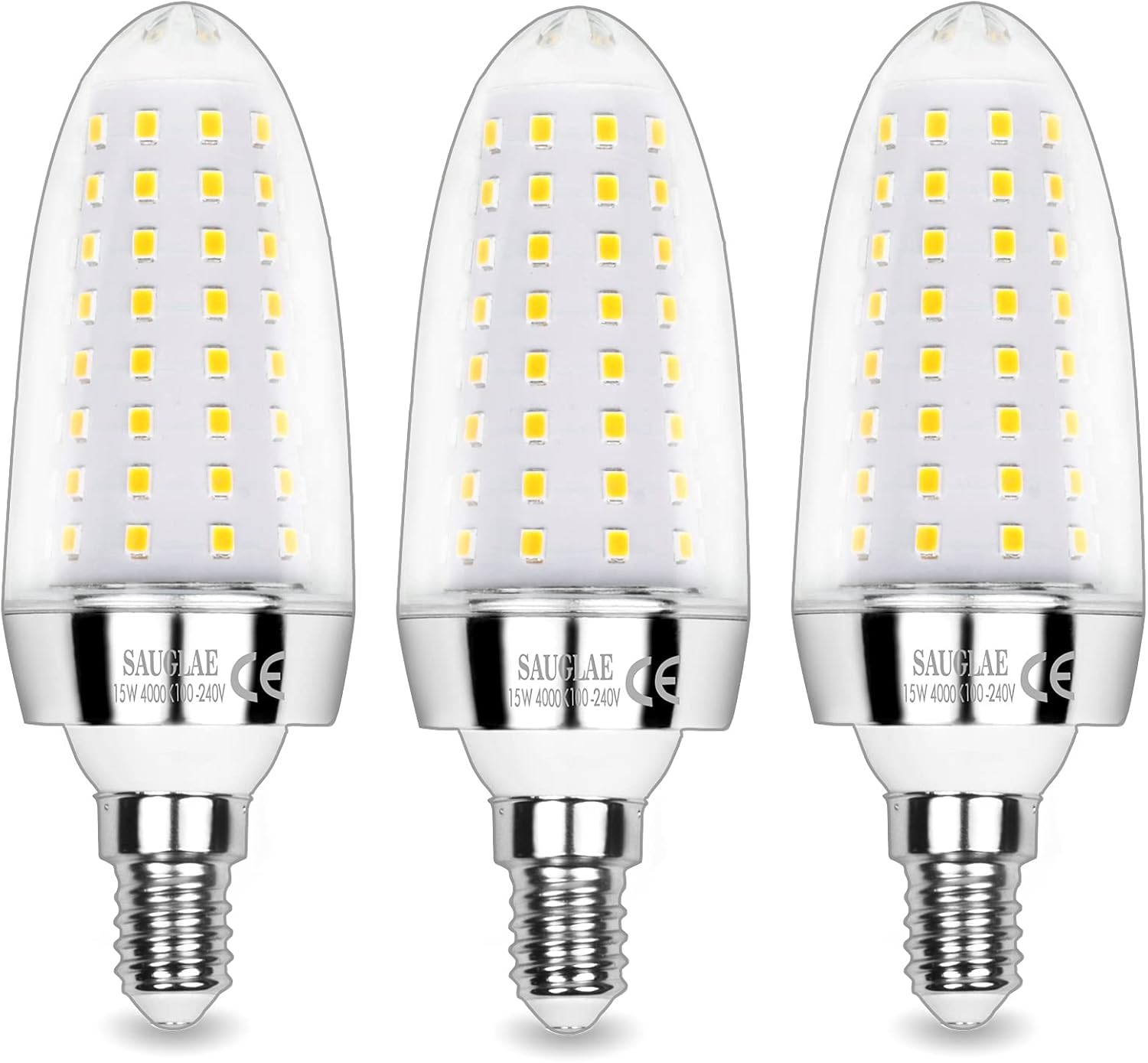 SAUGLAE 15W LED Light Bulbs, 120W Incandescent Bulbs Equivalent, 4000K Natural White, 1700Lm, E27 Large Edison Screw LED Lights, Pack of 3