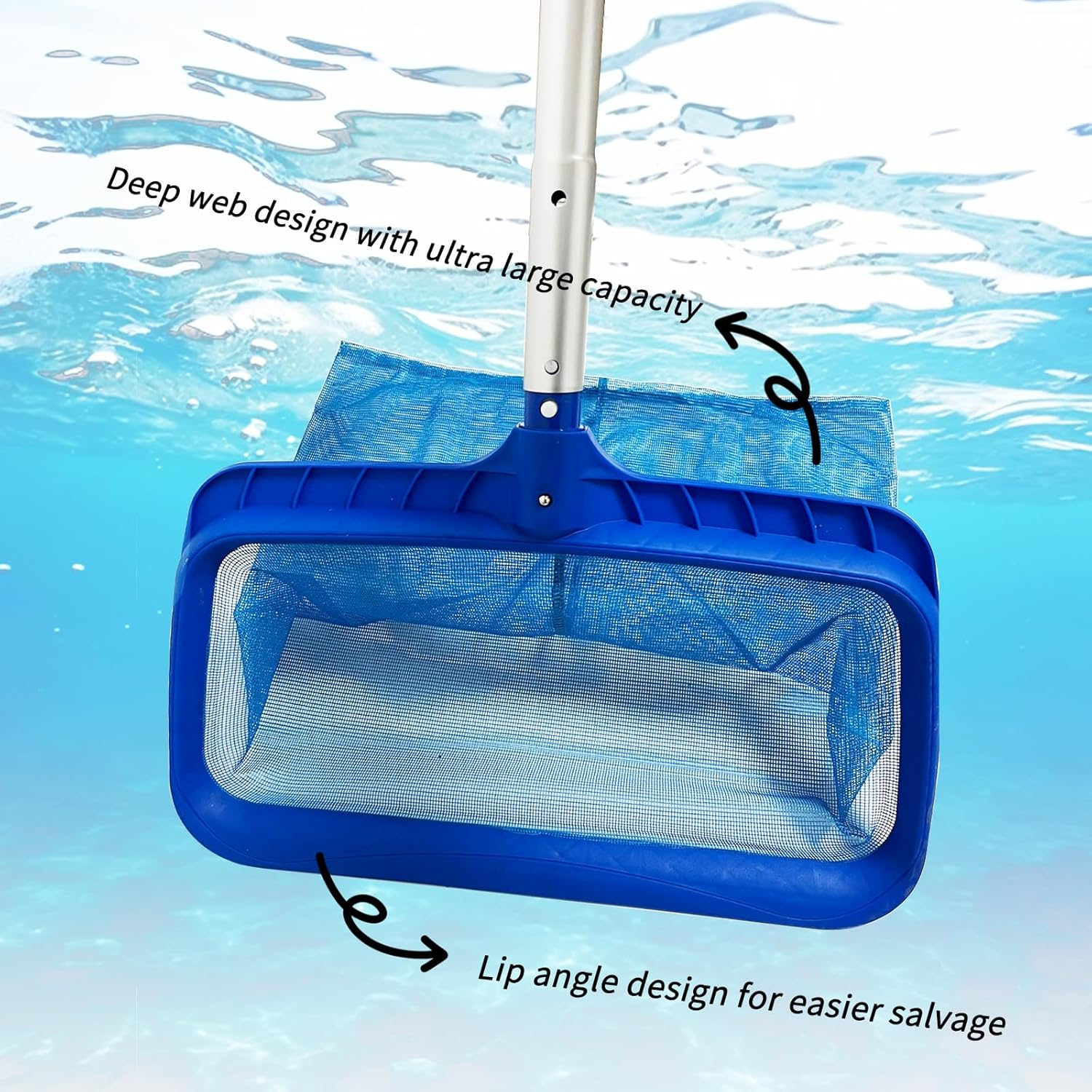 Larger Capacity Pool Skimmer Net with 3-Stage Adjustable Pole (71-137Cm), Deep Fine Mesh for Leaves and Debris（Total Length 1.67M）