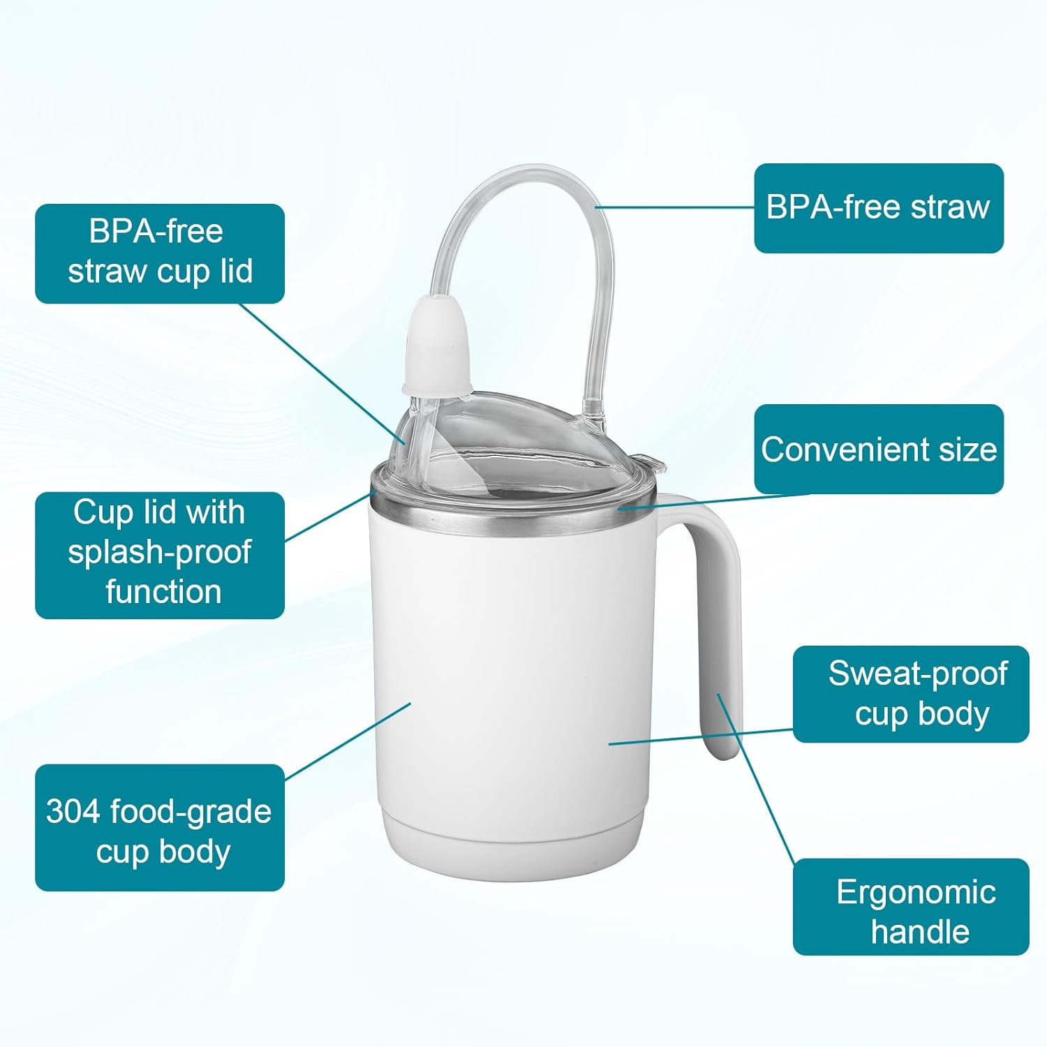 Gosknor Spill Proof Cups for Elderly, 450Ml Stainless Steel Sippy Cup No Spill Cups with Straw Leak Proof Porridge Mug Suitable for Seniors Adults Maternity Drinking Water Milk and Soup (White) image number 6