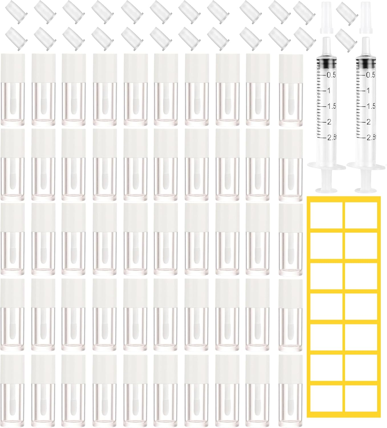 1.3ML Empt Lip Gloss Tube, 52Pack Clear Mini Refillable Balm Bottles Transparent Lipstick Containers for Lip Samples Portable DIY Containers Vials with Lipbrush and Cover for Travel and Home Use