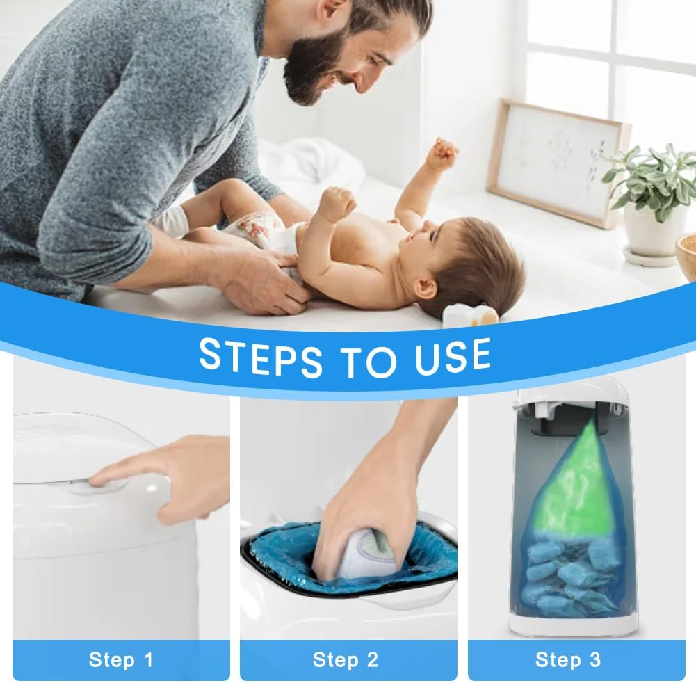12 Pack Nappy Bin Refill Bags,4.5M Odour-Proof Nappy Bin Refil-L Cassettes,Diaper Pail Refills Bags Compatible with Angelcare/Tomme-E Tippe-E Sangenic and Platex Diaper Genie Diaper Pail, Blue image number 2