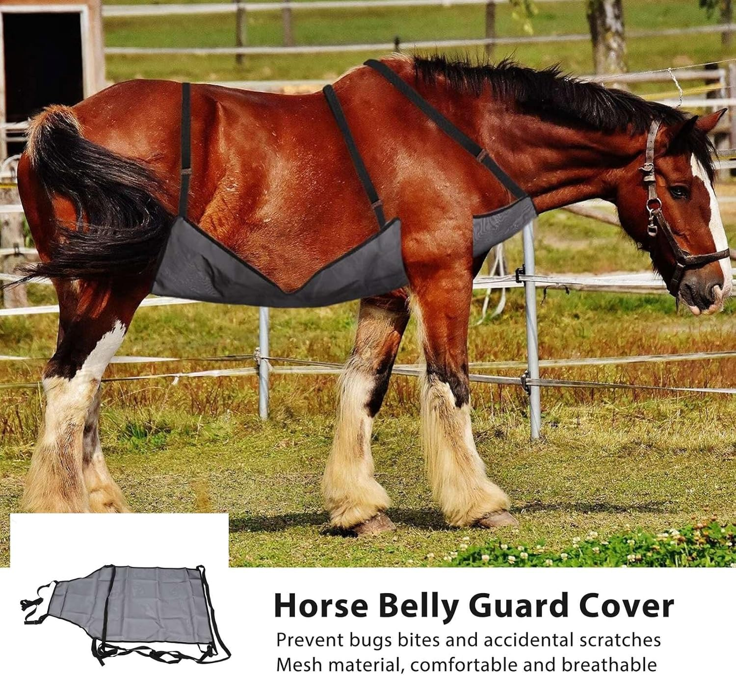 Horse Belly Guard, Horse Ride Lightweight & Breathable Fly Sheet Mesh, Belly Protector with Adjustable Straps for Riding Stable Setting Equine Guard Sheet image number 6