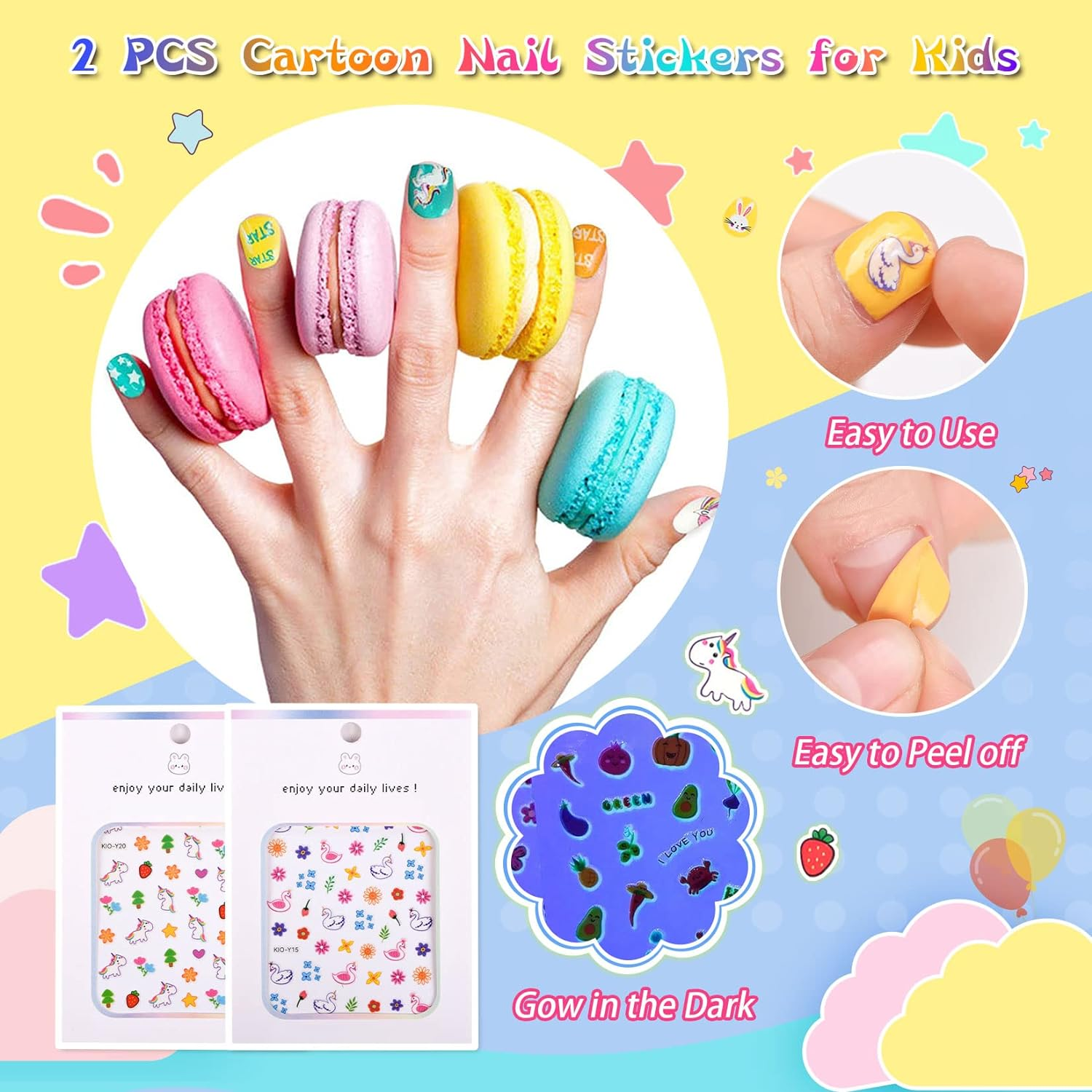 Wakaniya Kids Nail Polish Set - 12 Colors Mermaid Candy Girls Kit for Toddler, Non-Toxic Water-Based Peel-Off Quick Dry, Low Odor Safe Nail Art Set for Girls 3+ - Kid Nail Polish D image number 4
