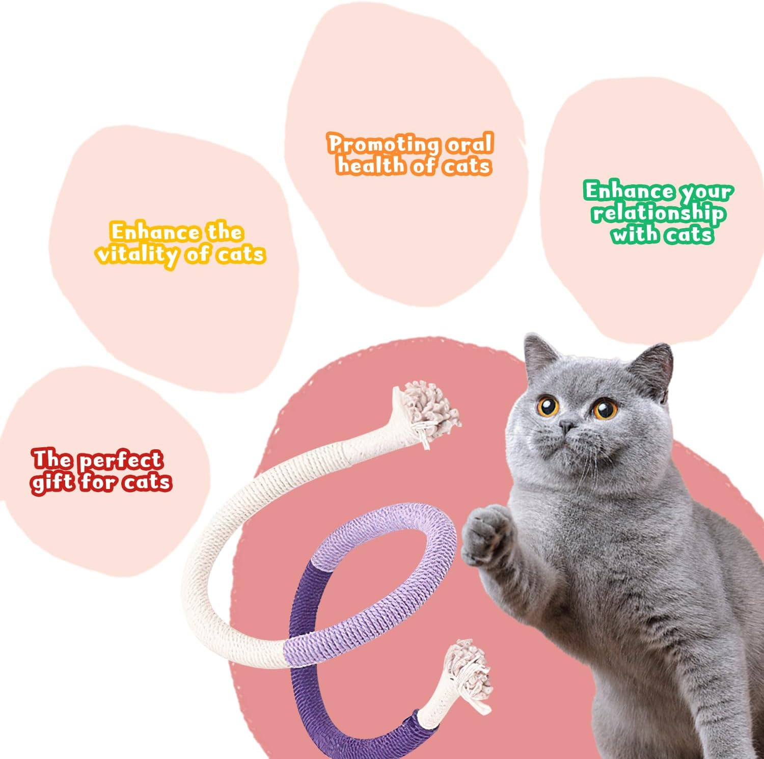 RUGBOL 4 Pcs Cat Toys, Bite Rope Catnip Toy Catnip Toy Mouse Kitten Toys Interactive Cat Toys for Indoor Cats Kitten for Boredom and Exercise (Red+Purple) - Red+Purple image number 2