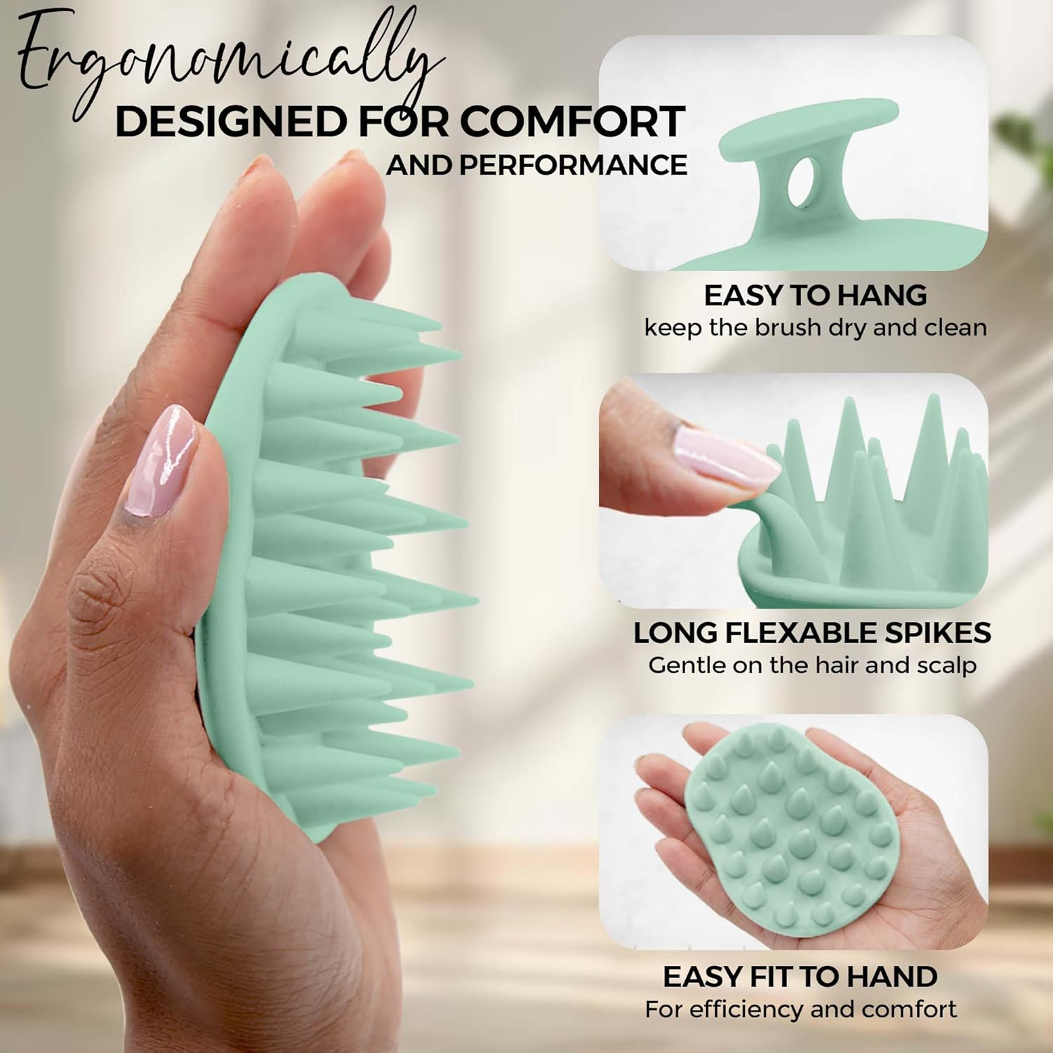 Fiora Naturals Scalp Massager Shampoo Brush - Silicon Scalp Scrubber & Exfoliator for Dandruff Removal and Hair Growth, Wet & Dry Hair, Men, Women, Kids - BPA Free