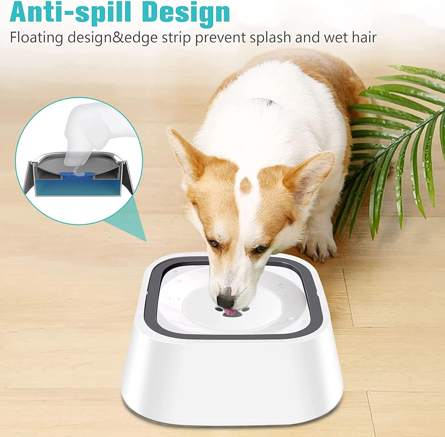 Dog Water Bowl No Spill, PRENDIEEN 1L/35Oz Large Capacity Dog Water Bowl Dispenser Non Slip No Splash Dog Water Bowl Pet Slow Feeder No Drip Dog Water Bowl Slow Water Bowl (White) - Grey image number 6