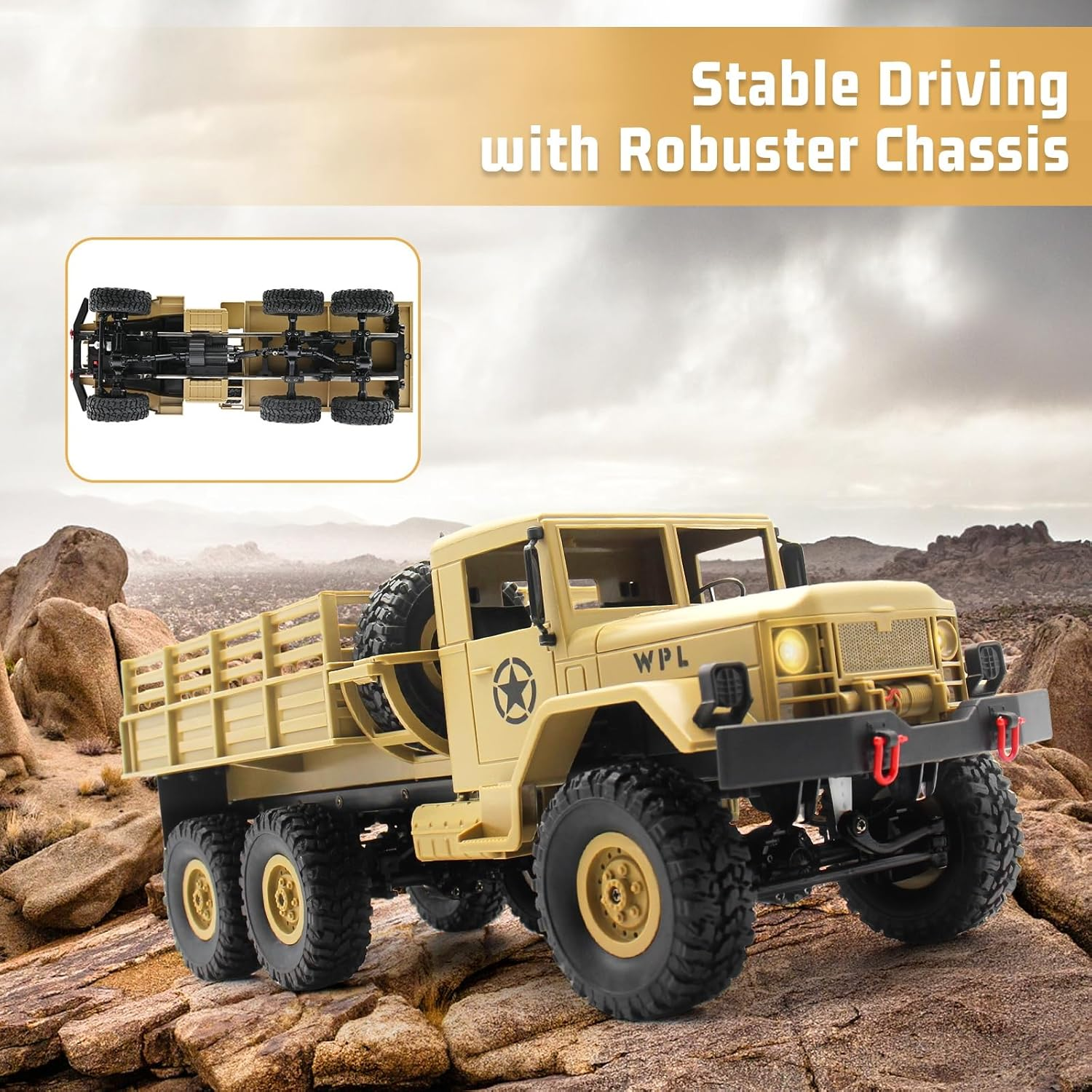 Spobot Remote Control Truck 2.4G Military Truck,Rc Off-Road Transpotr Vehicle 6WD All Terrain Radio Control Rock Climb Car for Adults and Kids image number 1