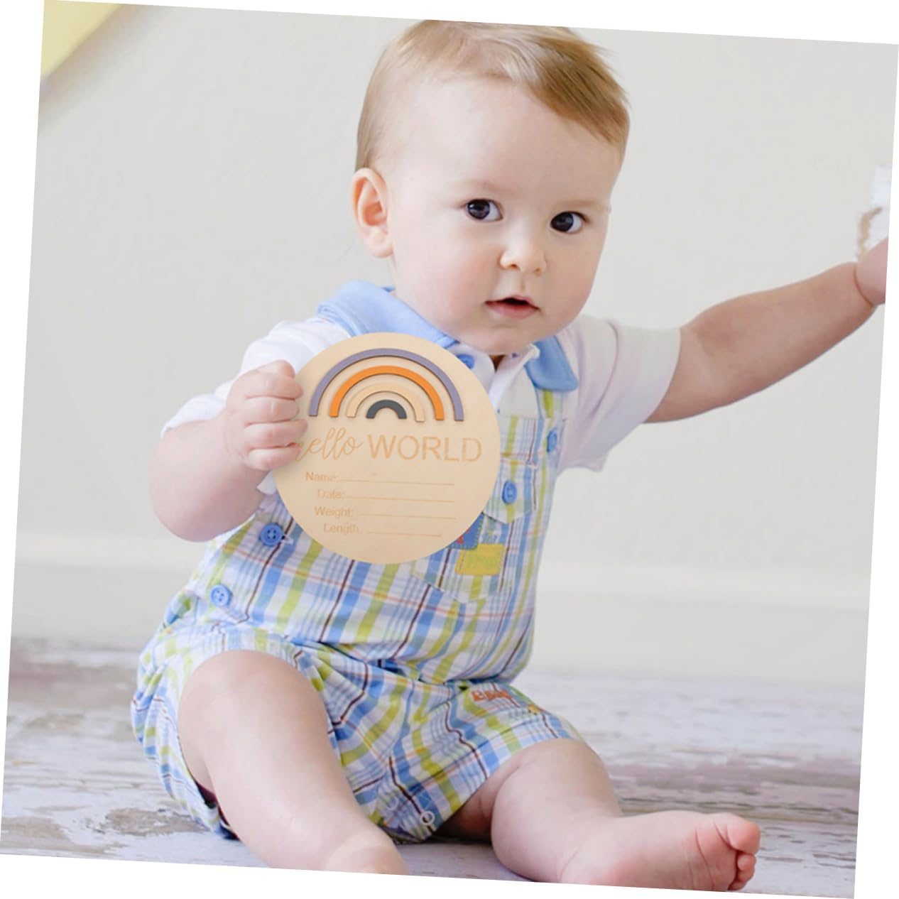 ERINGOGO 2Pcs Monthly Milestone Signs Names Wooden Discs for Milestone Photography image number 3