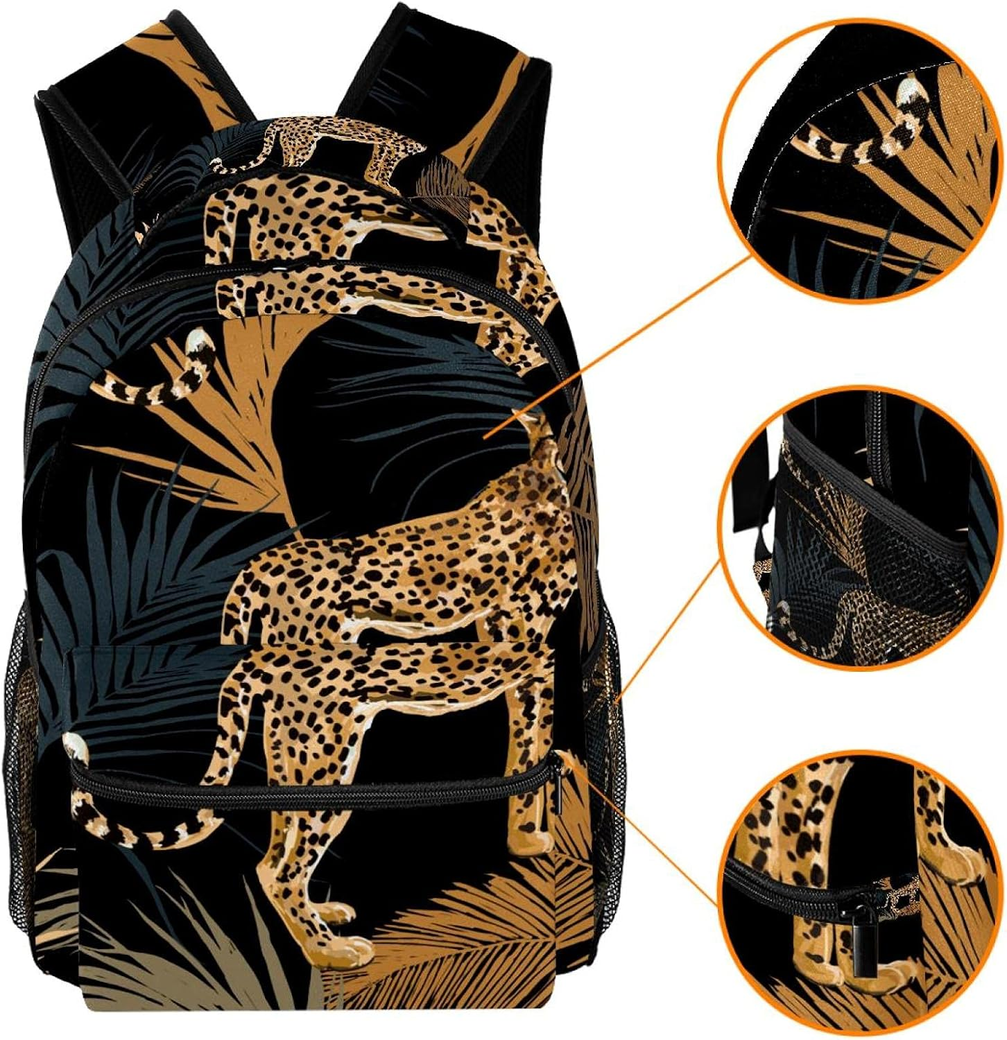 Tropical Ocean Background with Leopard Backpack Students Shoulder Bags Travel Bag College School Tote Backpacks image number 3