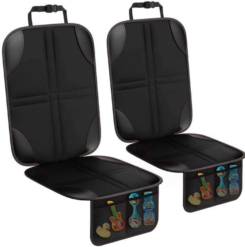 Car Seat Organizers for Kids and Pet, 2 Pack X-Large Kick Mats with Large Storage Pockets, Non-Slip Backseat Cover to Protect from Shoes, Dirt, Mud, Scratches.