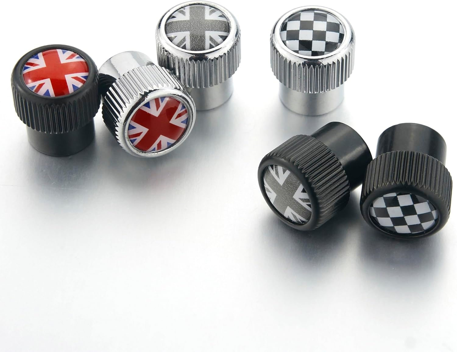 Heinmo for Cooper F/R Series Car Tyre Wheel Stem Air Valve Cap Dust Protection Tyre Valve Stem Caps Union Jack 4 Pieces (SV Gray)