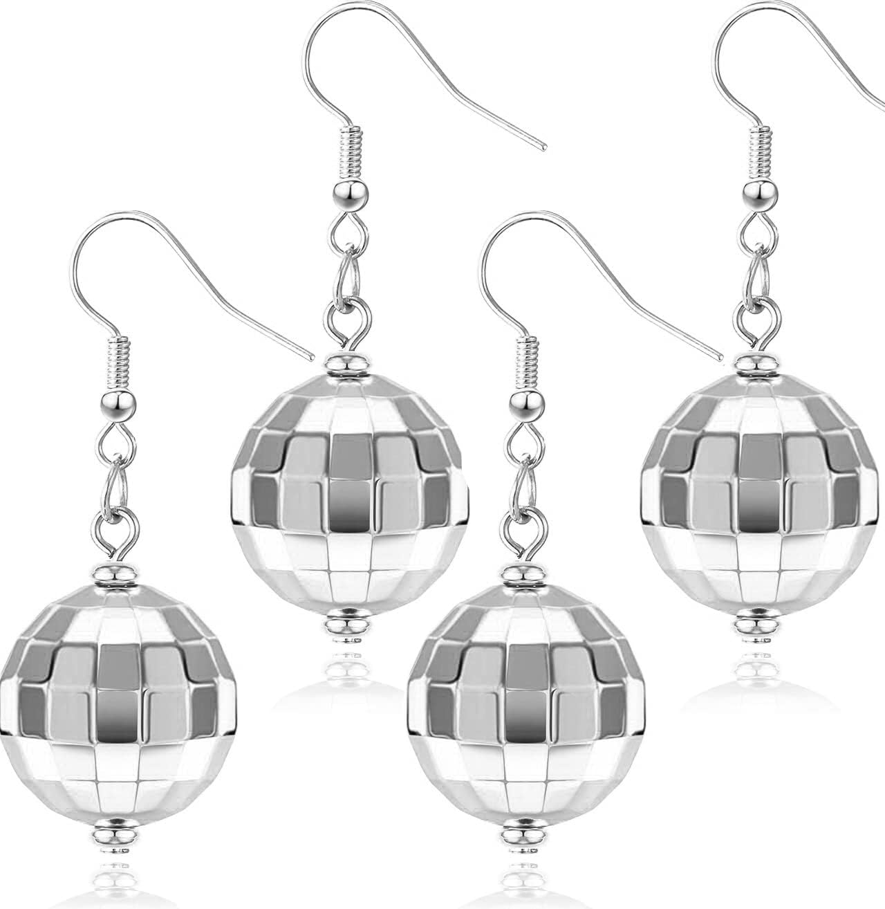 Disco Ball Earrings for Women Silver Gold Disco Mirrorball Earrings Perfect for 70S Outfits Dance Party Costume Accessories image number 4