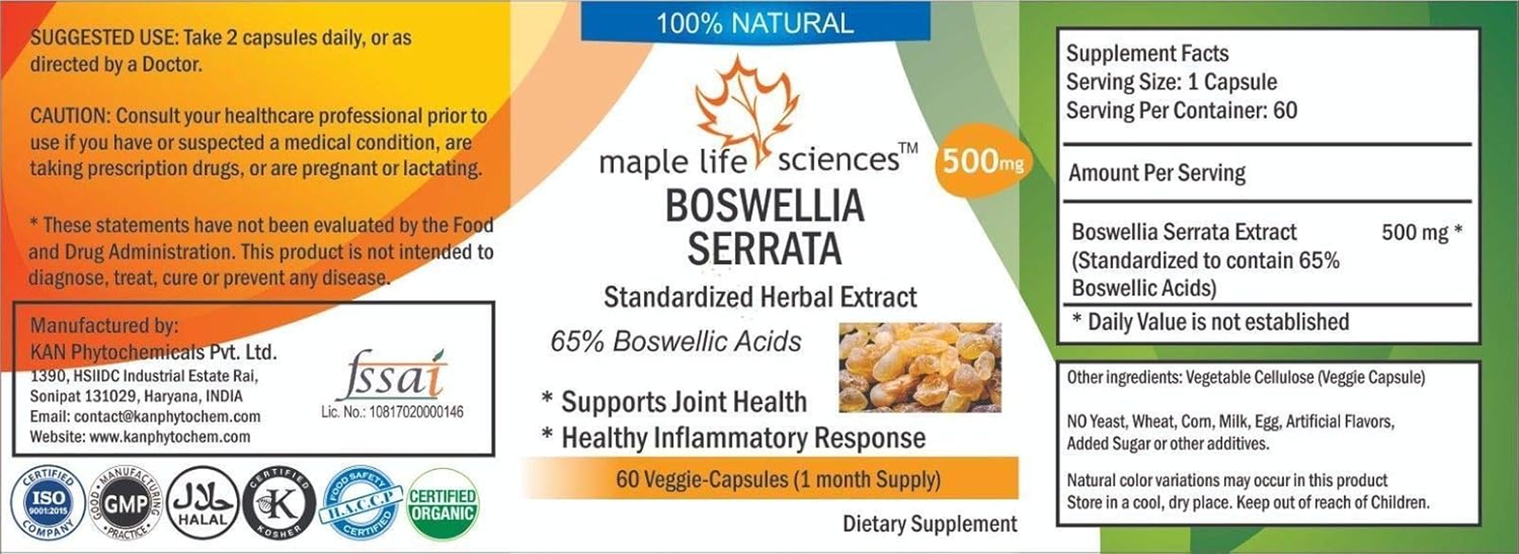 Boswellia Serrata Extract (65% Boswellic Acids) - 500Mg - 60 Vegan Capsules - Joint Health image number 1