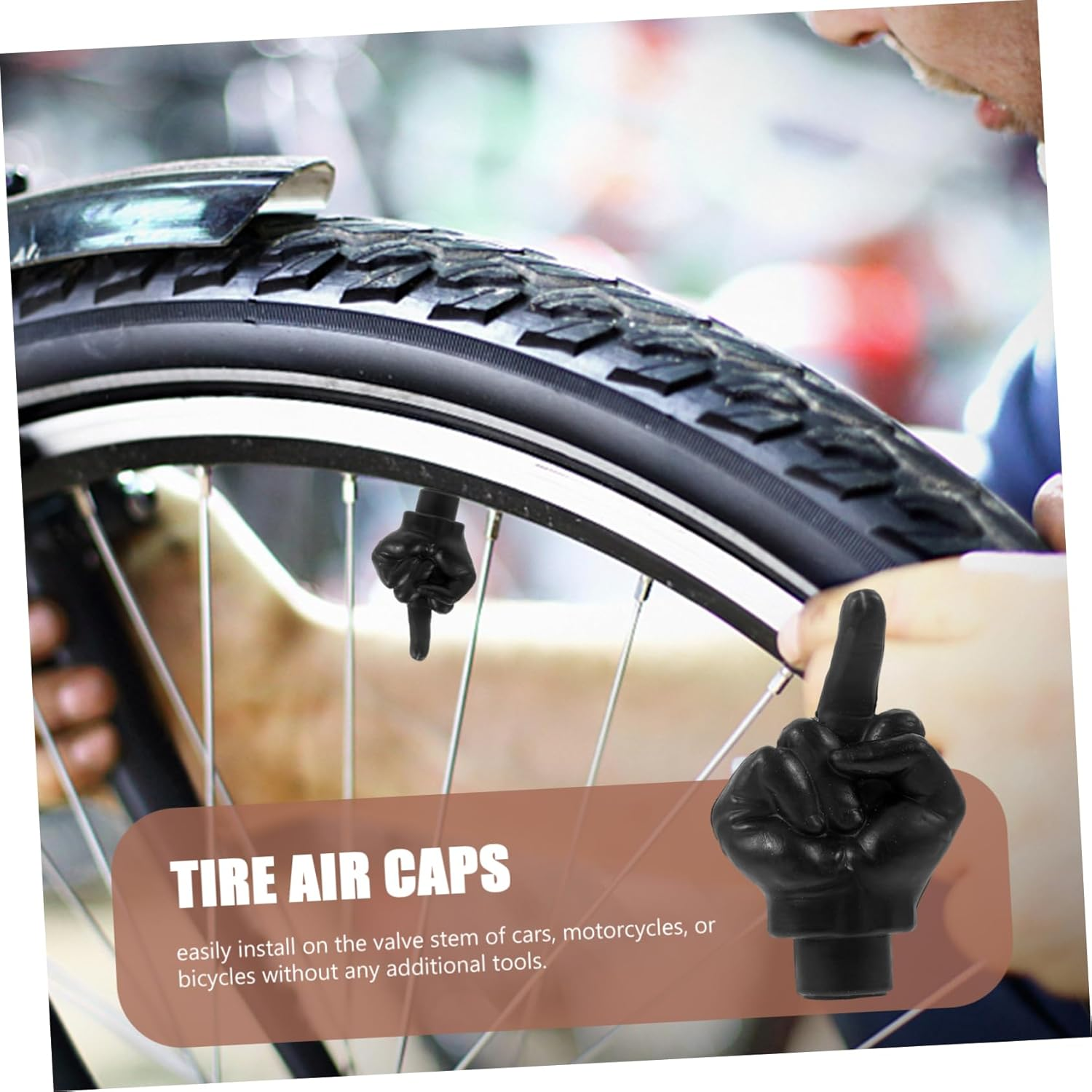 4Pcs Creative Finger Shaped Valve Stem Caps Dirtproof Tire Covers for SUV Car Motorcycle Bicycle Classic Black Easy Installation Stem Protectors - Black image number 6