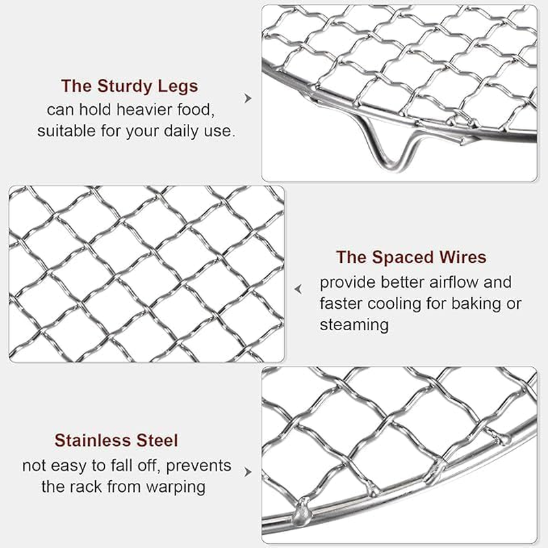 Round Stainless Steel BBQ Grill Mesh, 2 Piece Stainless Steel Cross Wire Barbecue Grill Net with Legs, round Camping Fire Pit Grate Barbecue Mesh for Camping or Picnic image number 2
