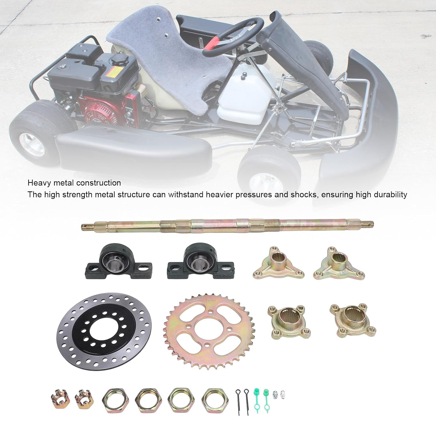 Go Kart Rear Axle Kit, 24 Inch Heavy Duty Sprocket Brake Disc Base Rear Axle Assembly Set for 50 to 150 DIY Rebuilt Atvs Quads and Drift Trikes, Dependable and Practical image number 6