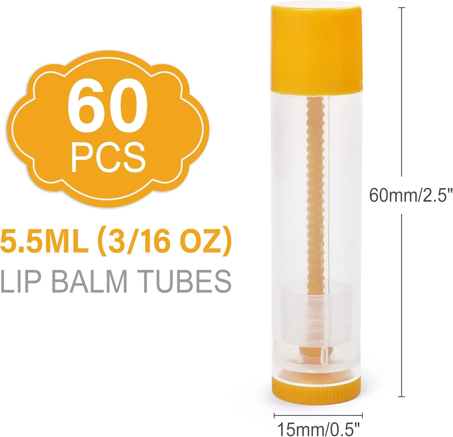 Lotfancy Lip Balm Tubes Empty, 60PCS 5.5Ml (3/16 Oz), Clear Lip Balm Container Tubes with Yellow Caps, BPA Free & Leak Free, Refillable - Purple image number 7