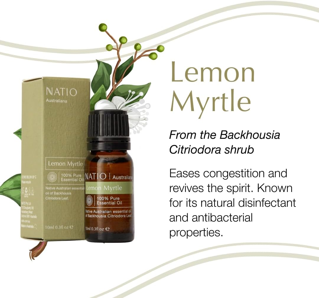 Natio Lemon Myrtle Essential Oil - 10Ml, 100% Pure & Natural, Vegan Friendly, Made in Australia