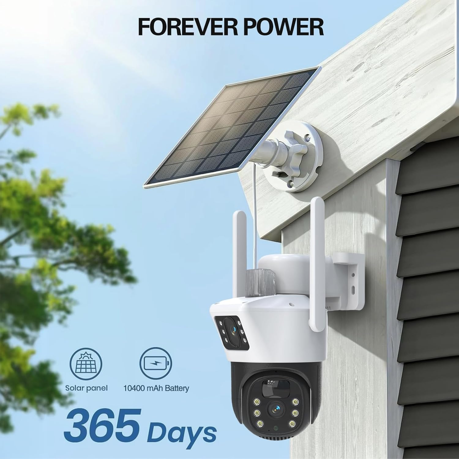 XIULIUU Solar Security Cameras Wireless Outdoor, 3K 6MP Dual-Lens Solar Cameras Security System with Solar Panel, 2.4Ghz Wifi, Full-Color Night Vision, Panoramic PTZ, Motion Tracking, 2-Way Audio image number 4