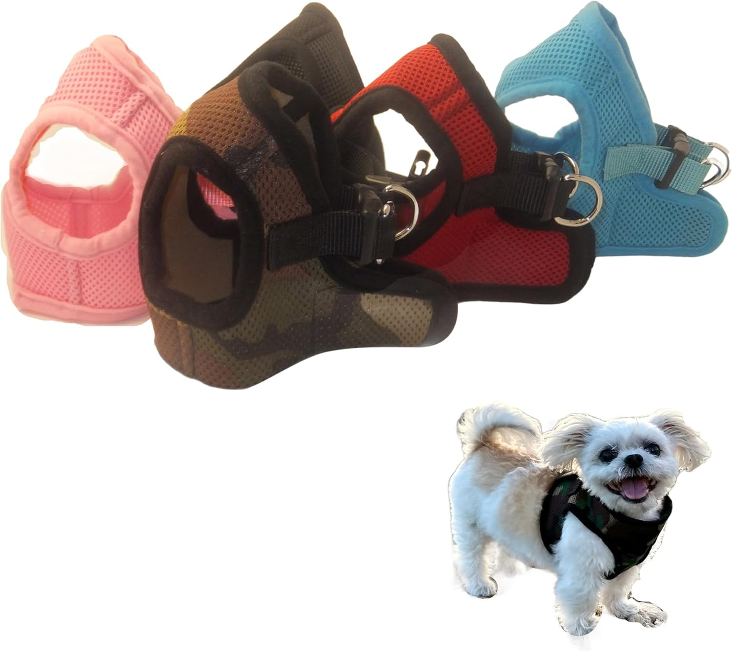 Soft Mesh Comfy Step in Dog Vest Harness For, Toys, Minis, Puppies, Small Dog Breeds 2-16 Lbs. Baby Pink, Sky Blue, Black, Red, Camo, X-Small, Small, Medium, Large, X-Large (Baby Pink, X-Small)