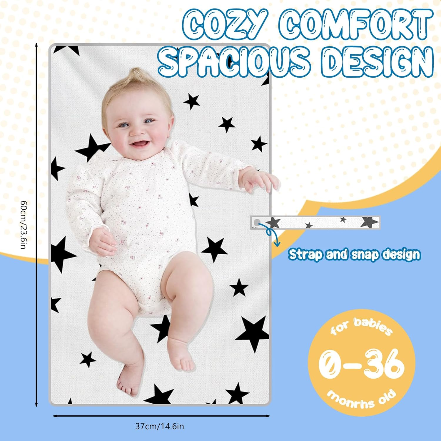 Viiotu Baby Diaper Changing Pads (2 Pack),Large Soft Cotton Foldable Waterproof Changing Pad Mat,Cartoon Travel Reusable Change Mat for Toddler Infants Newborn Boys Girls (2, Black Star,Gray Waves) image number 2