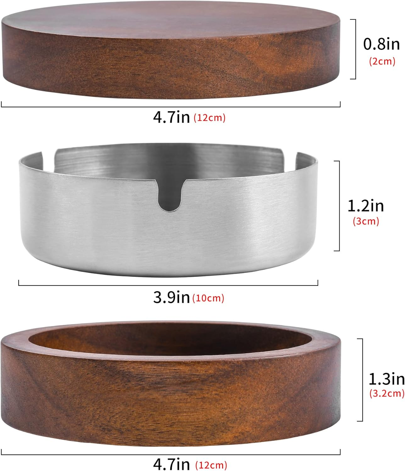 Wooden Ashtray with Lid for Smokers Stainless Steel Liner Ash Tray Windproof Durable Easy to Clean Cool Ashtrays for Indoor or Outdoor Use, Patio, Office & Home