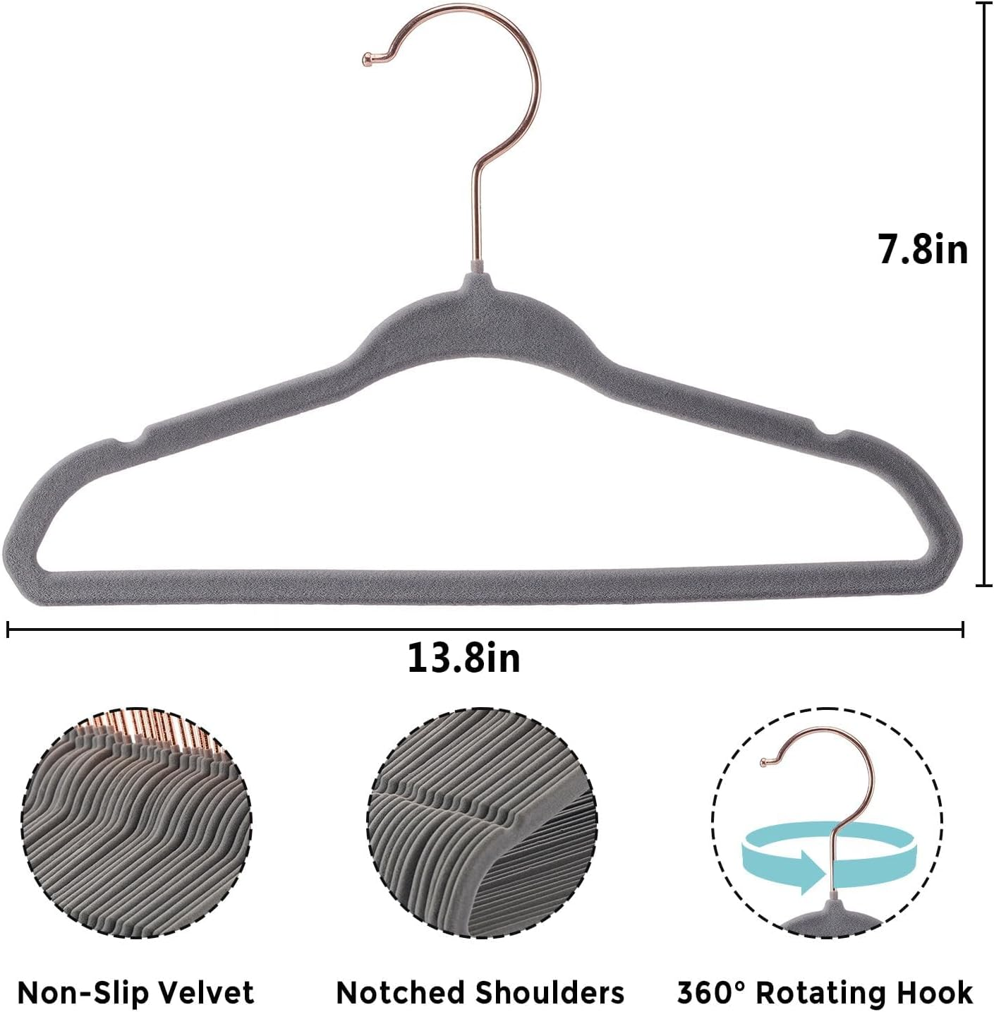 30CM Kids Velvet Hangers 50 Pack - Ultra Durable Non Slip Felt Hanger for Big Kids/Youth/Teens- Slim Space-Saving Children'S Closet Hangers for Heavy Clothes with 10 Hanger Clips - Beige (White) - Black image number 5