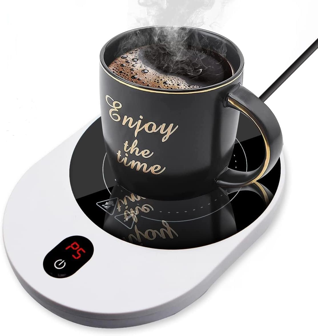 PYXISTIFY Coffee Mug Warmer &ndash; Electric Coaster with 5 Temp Gears up to 203 ℉ (95 ℃) &ndash; 12 Hrs Auto Shutoff & Waterproof Plate for Heating Tea, Cocoa, Milk &ndash; Smart Gravity Warming (Black - 50 Watt)