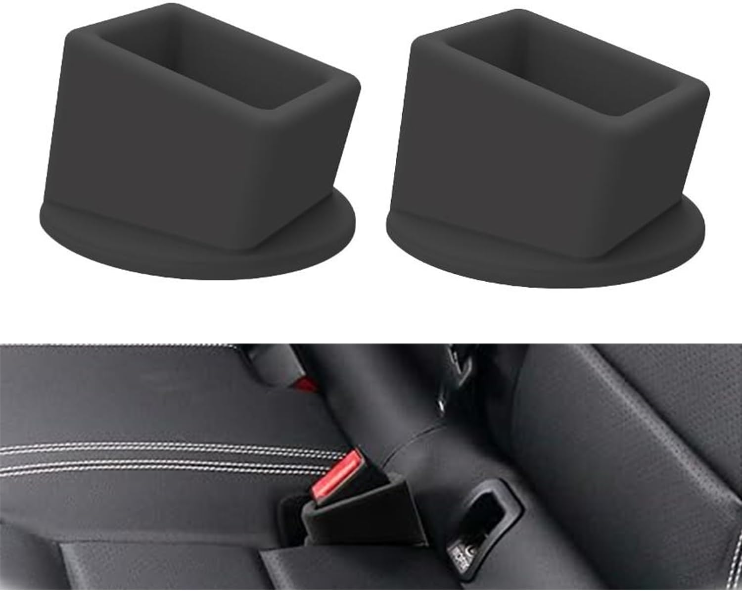 Taicols Seat Belt Buckle Holder, 2 Pcs Seat Belt Holder, Silicone Easy Access Vehicle Seatbelt Booster, Suitable for Most Car Models, Buckle Extender for Kids Car Accessories (Black)