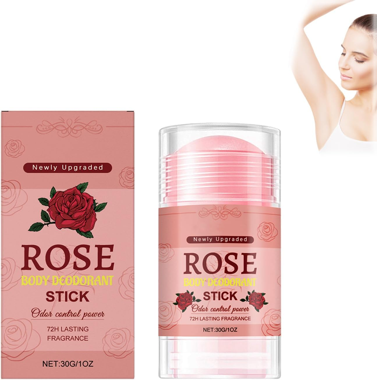 Natural Deodorizing Body Stick with Rose, Sweating under the Armpit to Removes Odors, Portable Odor Control for Underarms, Deodorant Antiperspirant Stick, Body Deodorizing (3Pcs)