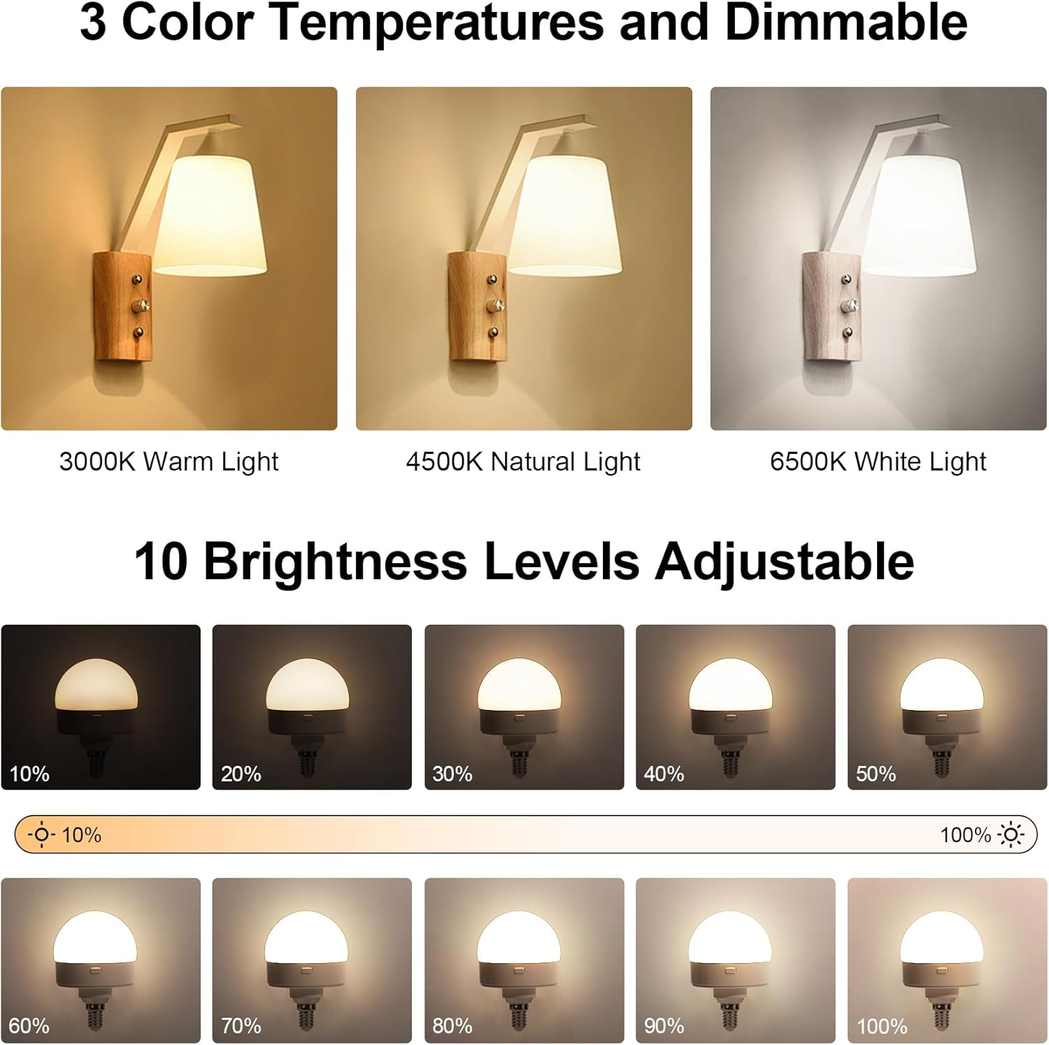 Eocean LED Rechargeable Light Bulbs, E14 Battery Operated Light Bulb, Wireless Light Bulb with 3 Colors & Timer, Magnetically Detachable, Emergency Light Bulb for Non-Hardwired (2 Pack) image number 1