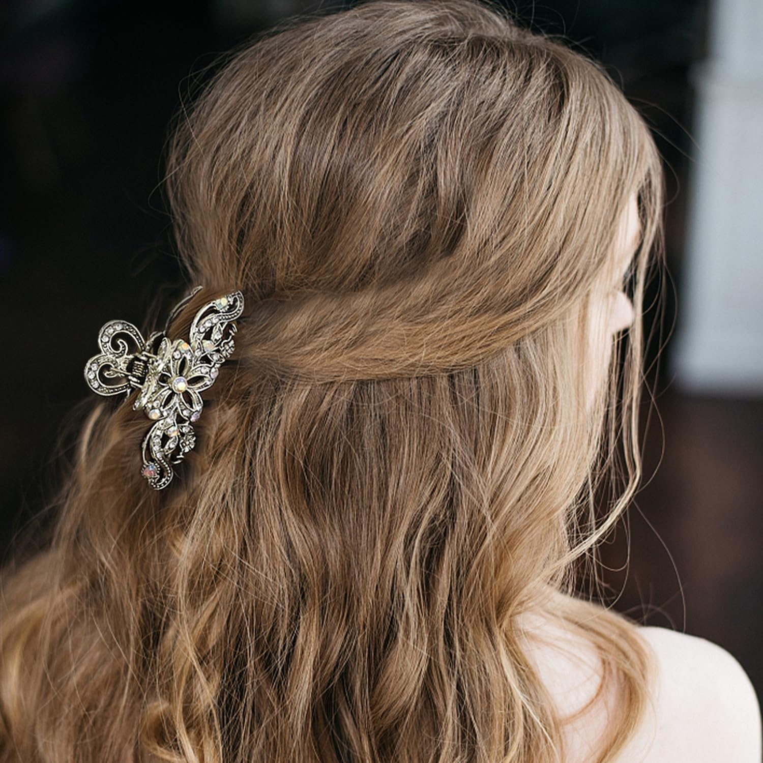 2 Pieces Vintage Shiny Rhinestone Hair Clips for Women Retro Style Non-Slip Fashion Accessories for Girls and Women (Gold, Silver) image number 5