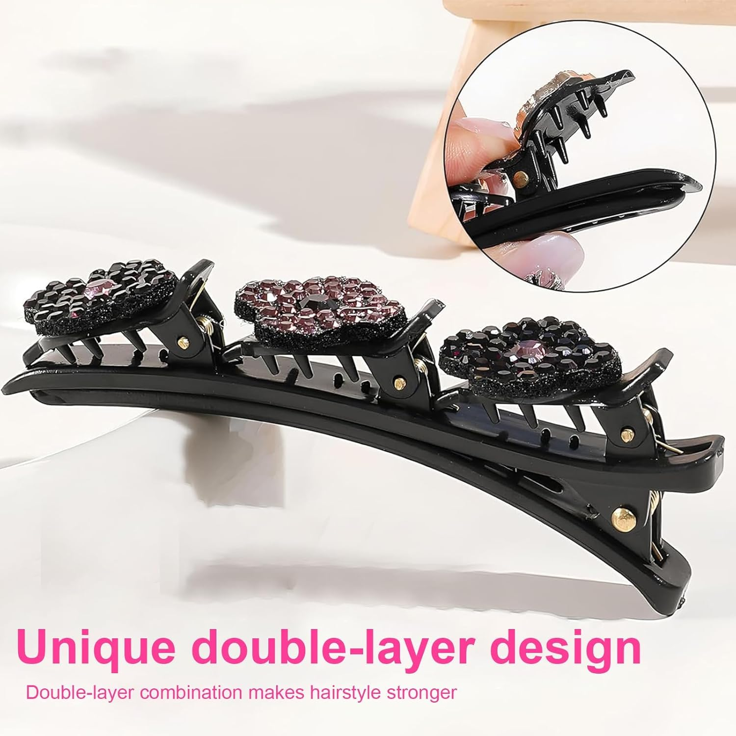 HSUYUN Pack of 12 Sparkling Double Layer Hair Clips, Women'S Stylish Hair Clips, Flower Hair Clips, Double Layer Structure Hair Clip, for Daily Classes, Work and Dance Performances image number 6