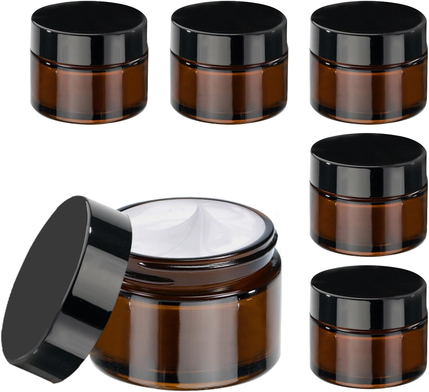 GAUATO 6 Pack 50Ml Brown Glass Ointment Cosmetic Jars with Lid and Liner for Cosmetics Lotion Cream image number 5