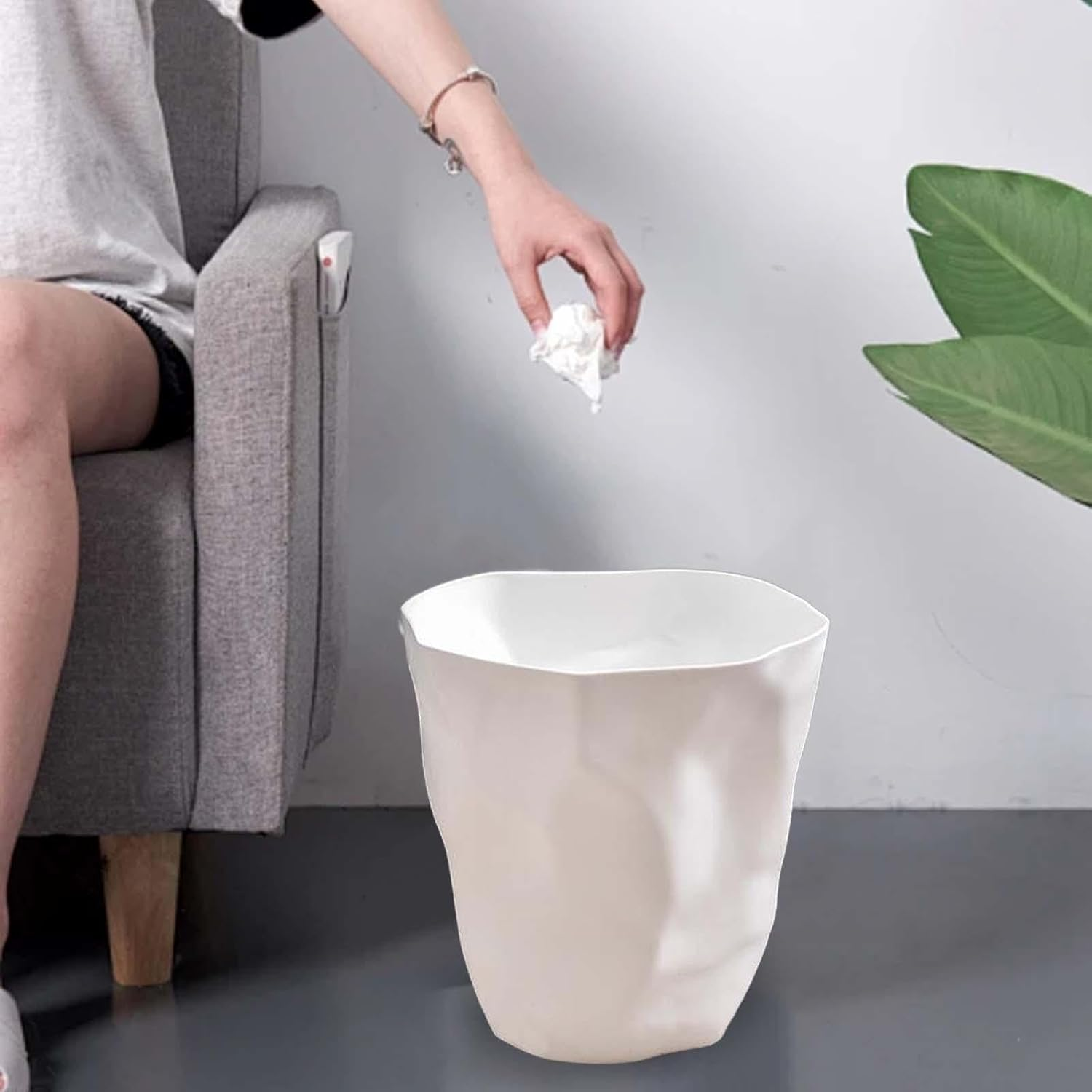 STARTIST Wrinkle Trash Bin, round Waste Bin, Dustbin Bucket Garbage Can, Waste Paper Bin Basket for Washroom Household Living Room, White image number 1