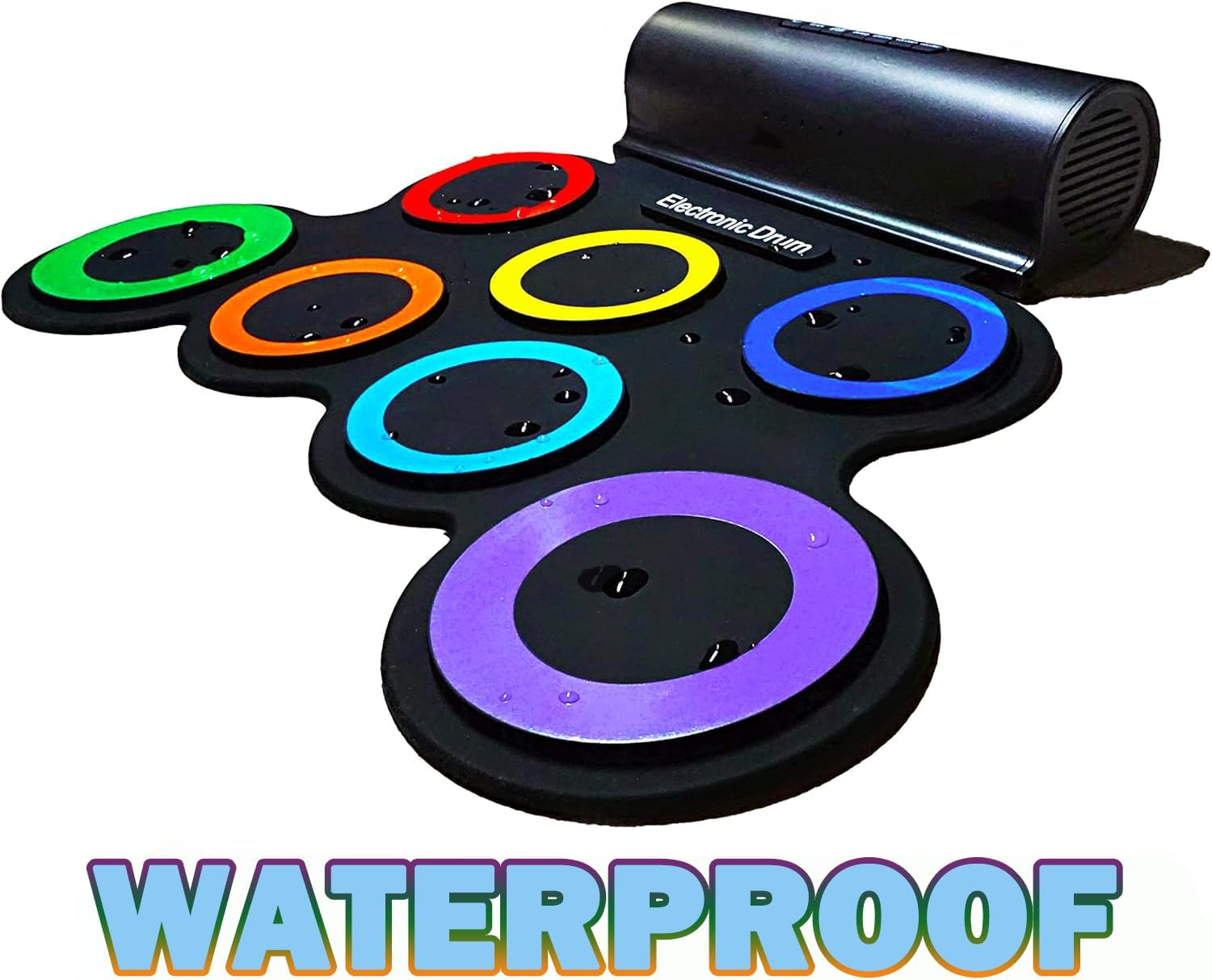 Electronic Drum Set, 7 Practice Drum Pads,Roll-Up Rechargeable Drum Set with Pedals,Sticks,Built-In Speaker/Headphone Jack, Rainbow Color image number 2