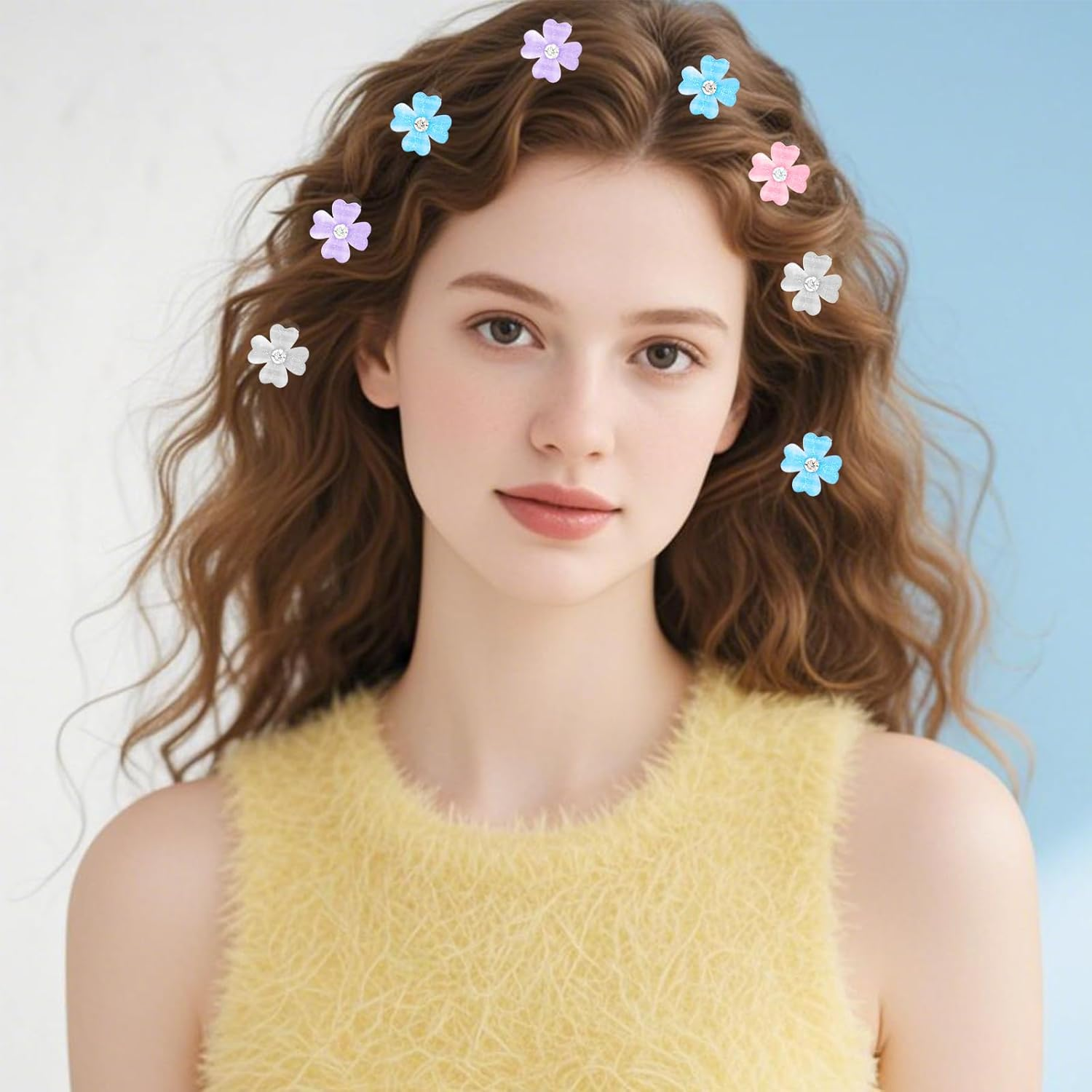 Pruadeor Pack of 20 Mini Flower Hair Clips, Colourful Hair Clips, Girls, Hair Clip Small with Rhinestones, Flowers - Hair Accessories image number 2